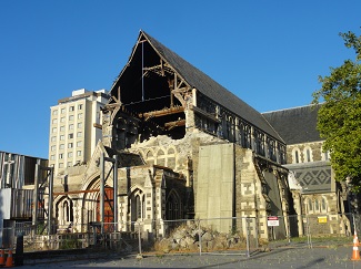 Zerstrte Kathedrale in Christchurch