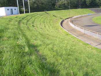 Überwucherte Graswälle hinter den Toren